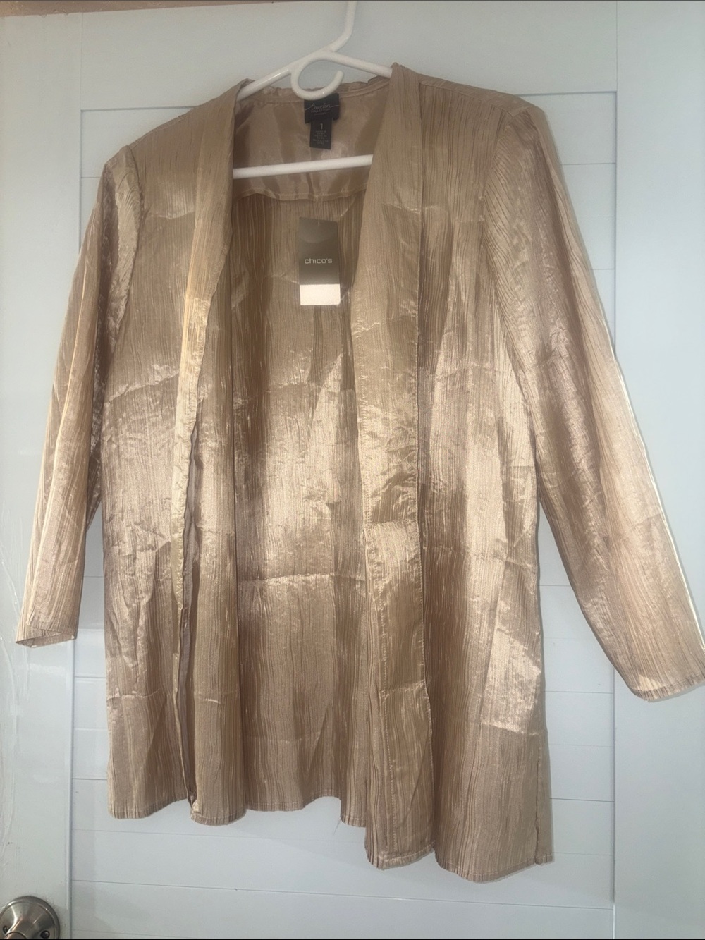 Chico's Metallic Gold Open-Front Blazer